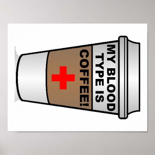 Póster Divertido de Café Tipo de Sangre (Frente)