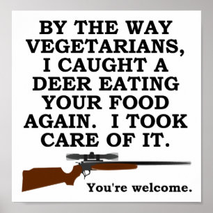 Póster divertido de caza a favor de vegetarianos