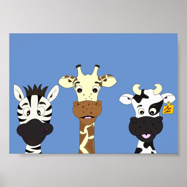 Póster divertido de cebra jirafa vaca dibujos anim (Frente)