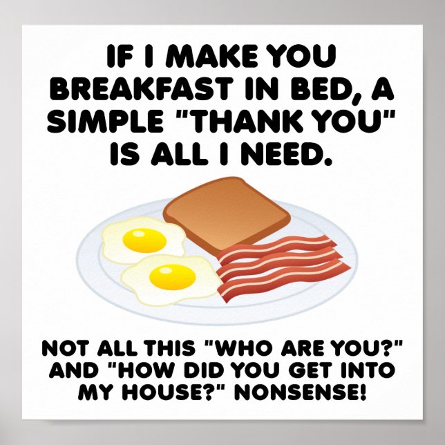 Póster Divertido de Desayuno en la Cama (Frente)