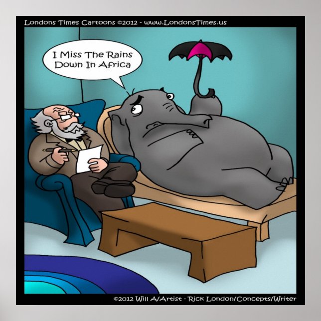 Póster divertido de elefante en terapia (Frente)