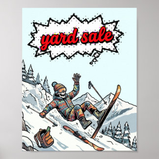 Póster divertido de esqueleto esquiando en venta d