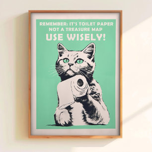 Póster divertido de gato de baño retro para baño d