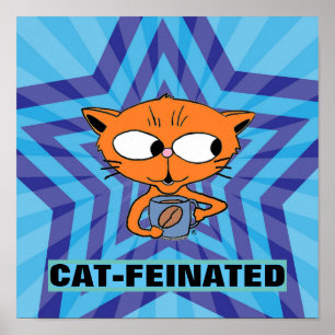 Póster divertido de gato de dibujos animados cafet