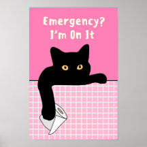 Póster divertido de gato en el baño – ¿Emergencia?