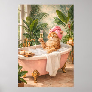 Póster divertido de gato en el baño, impresión de
