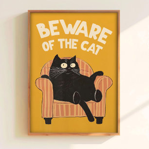 Póster divertido de gato imprimible, Cuidado con e
