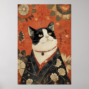 Póster divertido de gato japonés vintage Arte de p