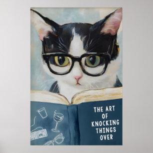 Póster divertido de gato leyendo para pared de bañ
