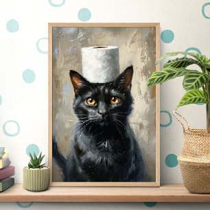 Póster divertido de gato negro de papel higiénico