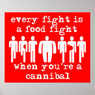 Póster divertido de humor con lucha de comida caní