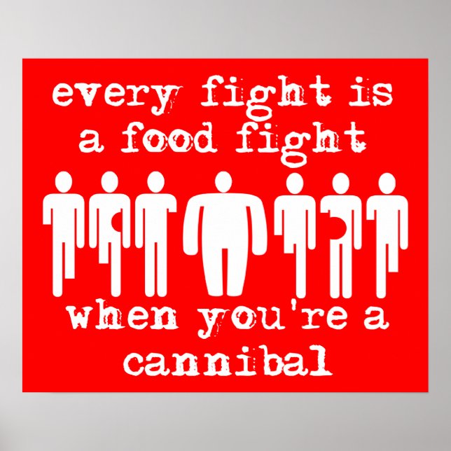 Póster divertido de humor con lucha de comida caní (Frente)