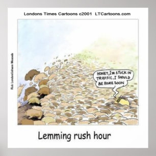 Póster divertido de Lemmings en hora punta