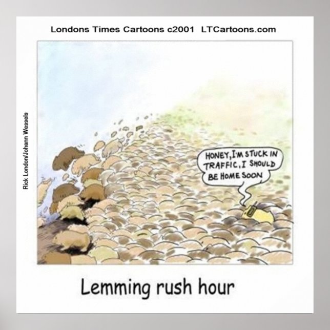 Póster divertido de Lemmings en hora punta (Frente)