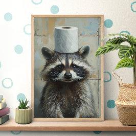 Póster divertido de mapache de papel higiénico