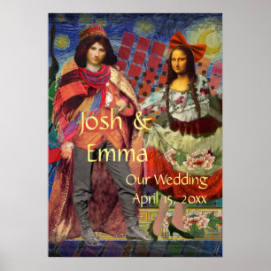 Póster Divertido de Pareja de Boda Caprichosa