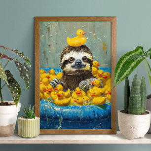 Póster divertido de pato de goma de perezoso para 