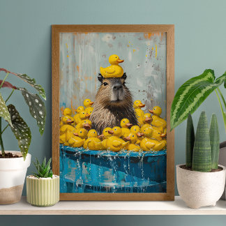 Póster divertido de piscina con pato de goma de ca