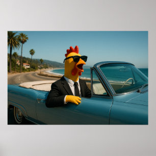 Póster divertido de pollo de goma