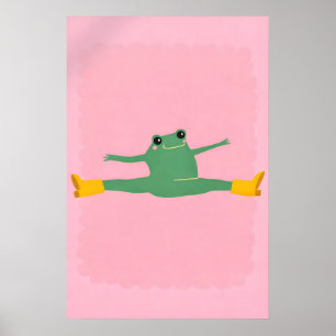 Póster divertido de rana de yoga dividida, dibujo 