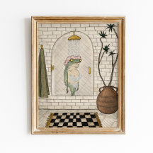 Póster divertido de rana en la ducha para el baño