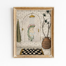 Póster divertido de rana en la ducha para el baño