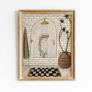 Póster divertido de rana en la ducha para el baño