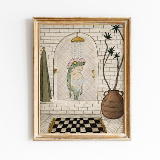 Póster divertido de rana en la ducha para el baño