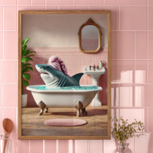 Póster divertido de tiburón en el baño Arte de p