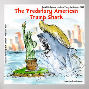 Póster divertido de Trump Tiburón de Rick London