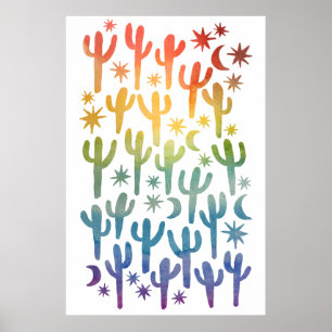 Póster Divertido del desierto nocturno Cactus Patrón Arco