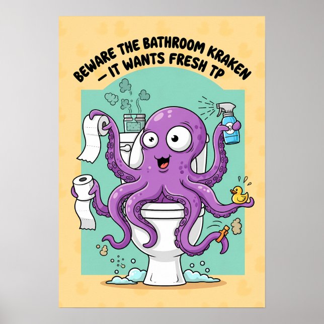 Póster divertido del Kraken para baño (Frente)