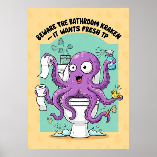Póster divertido del Kraken para el baño