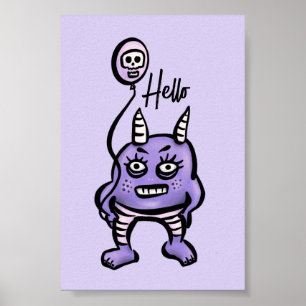 Póster Divertido Demon Hello Purple Cute Pastel Whimsigot