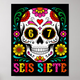 Póster Divertido Día De Los Muertos Calavera Seis Siete 6