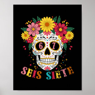 Póster Divertido Dia De Los Muertos Cráneo de Azúcar Seis