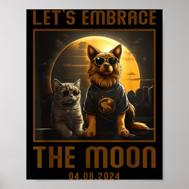 Póster Divertido Eclipse Total Solar Abraza Luna (Frente)