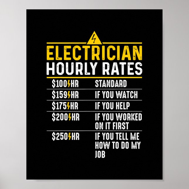 Póster Divertido electricista por hora regalo de Lineman  (Frente)