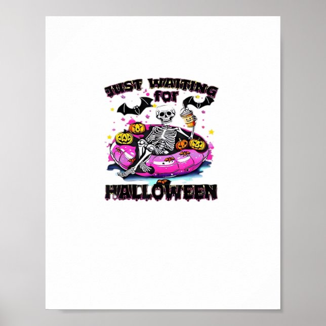 Póster Divertido esqueleto esperando Halloween Espeluznan (Frente)