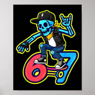 Póster Divertido esqueleto patinador 67 meme patinaje ret