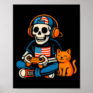 Póster Divertido esqueleto patriótico de videojuegos de d