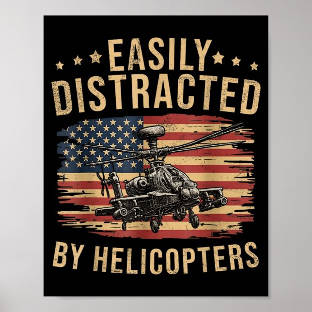 Póster Divertido Fácilmente Distraído por Helicóptero Apa (Frente)