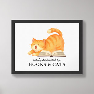 Póster Divertido Fácilmente Distraído Por Libros Y Gatos
