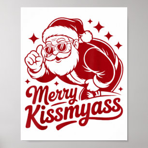 Póster Divertido Feliz Bésame Navidad Divertido Santa Cla