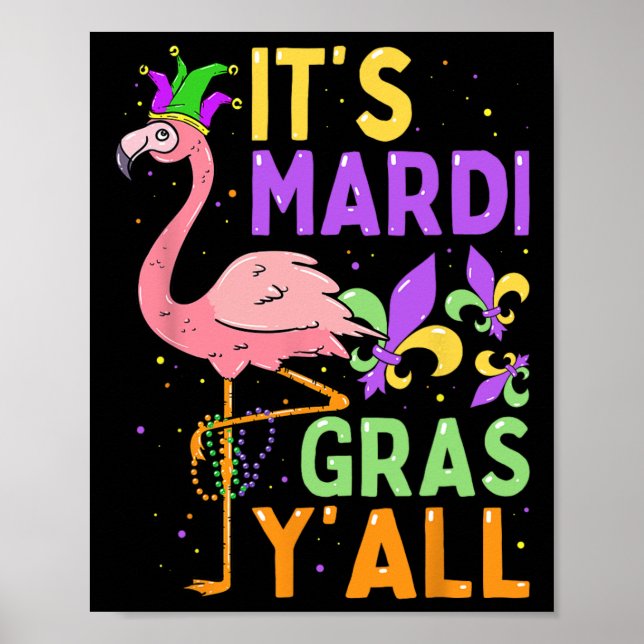 Póster Divertido Fiesta de Carnaval Idea Flamingo Mardi G (Frente)