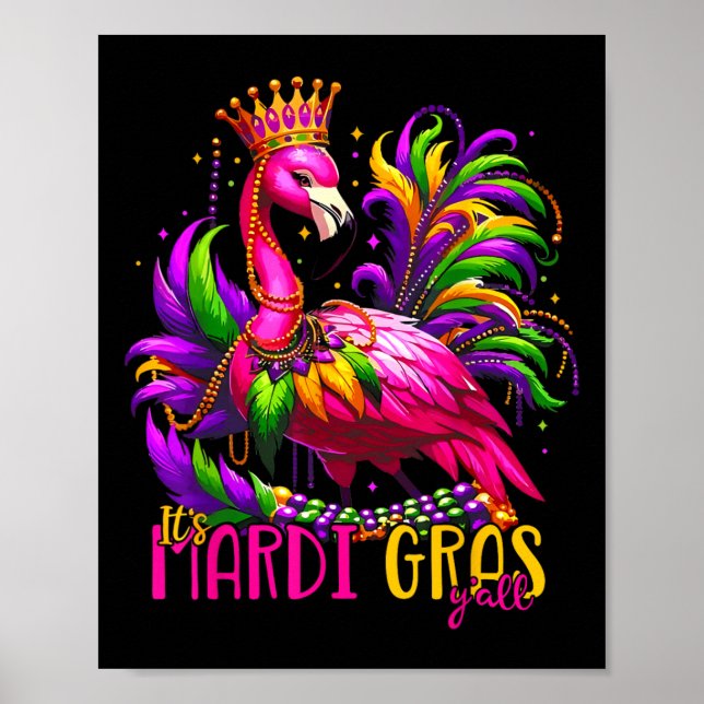 Póster Divertido Fiesta de Carnaval Idea Flamingo Mardi G (Frente)