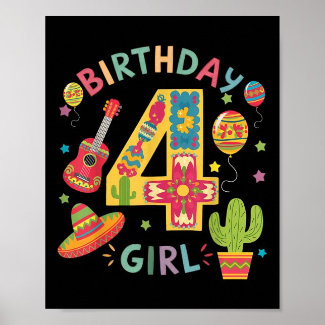 Póster Divertido Fiesta temática mexicano 4 cumpleaños Fi (Frente)