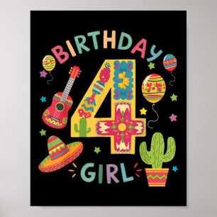 Póster Divertido Fiesta temática mexicano 4 cumpleaños Fi