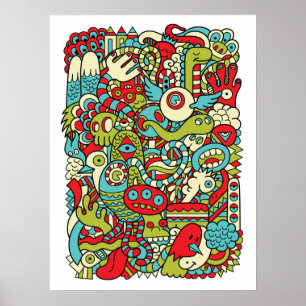 Póster Divertido Hipster Doodle Poster