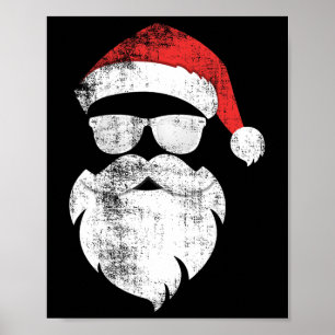 Póster Divertido Hipster Santa Face Con Barba Gorra Y Gle